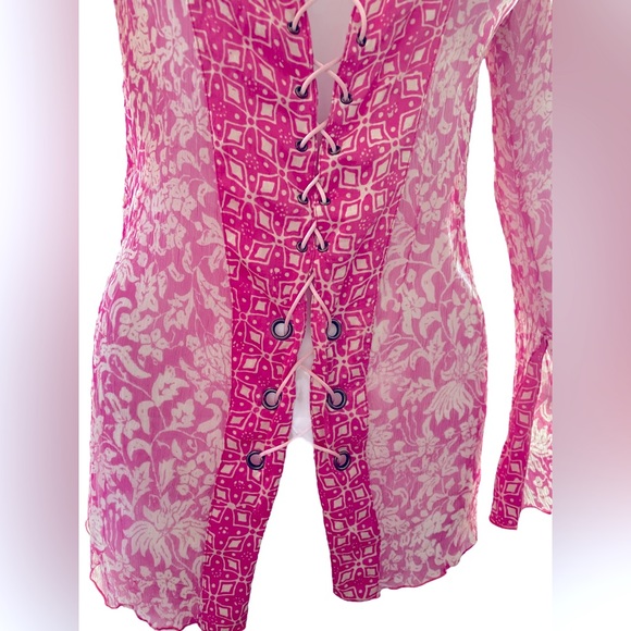 ✨POUPETTE St Barth sheer pink & white long sleeve blouse - Picture 2 of 11